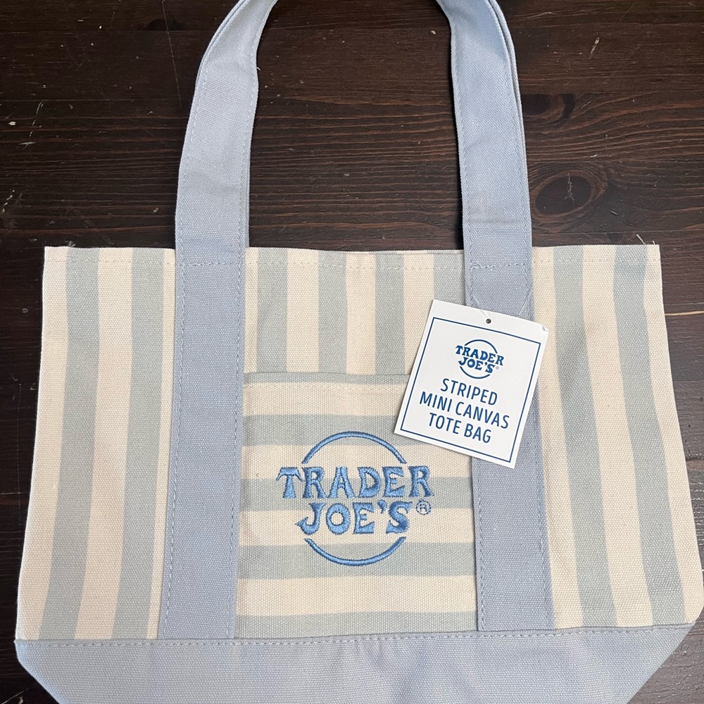 Trader Joe's Blue & Cream Striped Canvas Tote
